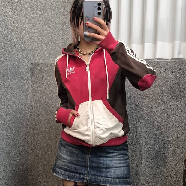 ADIDAS RED BROWN HOODIE ZIPUP 