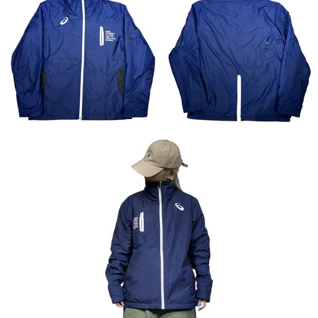 아식스 네이비 로고 바람막이 자켓 M