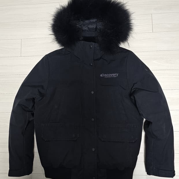 디스커버리 블랙 패딩 점퍼 후드 퍼