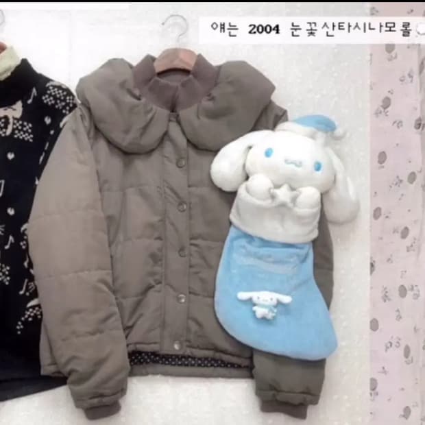 카라하나 빈티지 모리걸 도트 말차 둥근카라 봄패딩