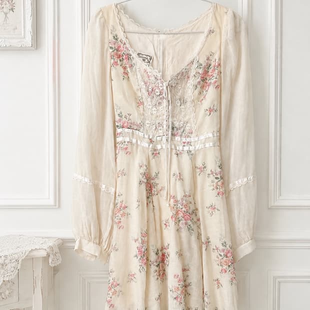 GUNNE SAX 거니섹 빈티지 코르셋 매듭 레이스 플라워 드레스 원피스
