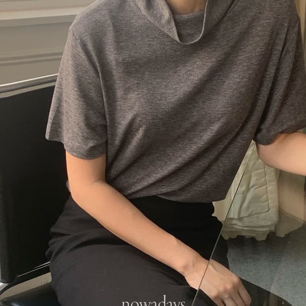 파운더스 티비 텐셀울 터틀넥 반팔티셔츠 다크그레이