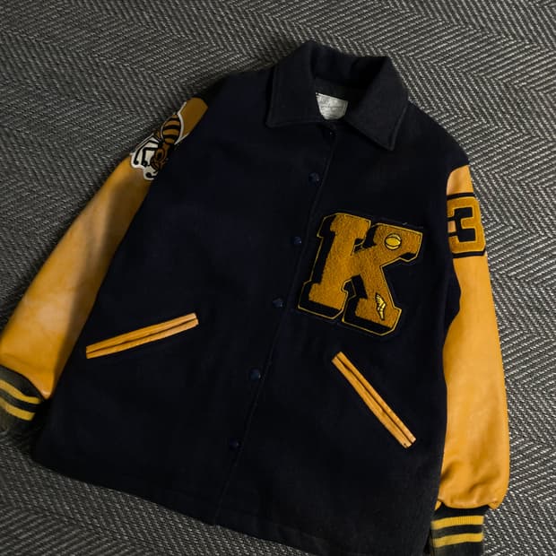 USA 빈티지 박시핏 레더 모직 바시티 자켓y 3749