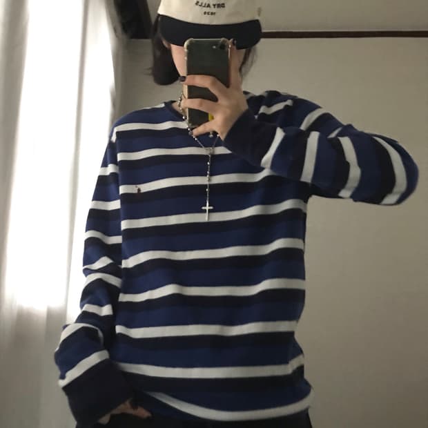 폴로 스트라이프 와플 롱슬리브