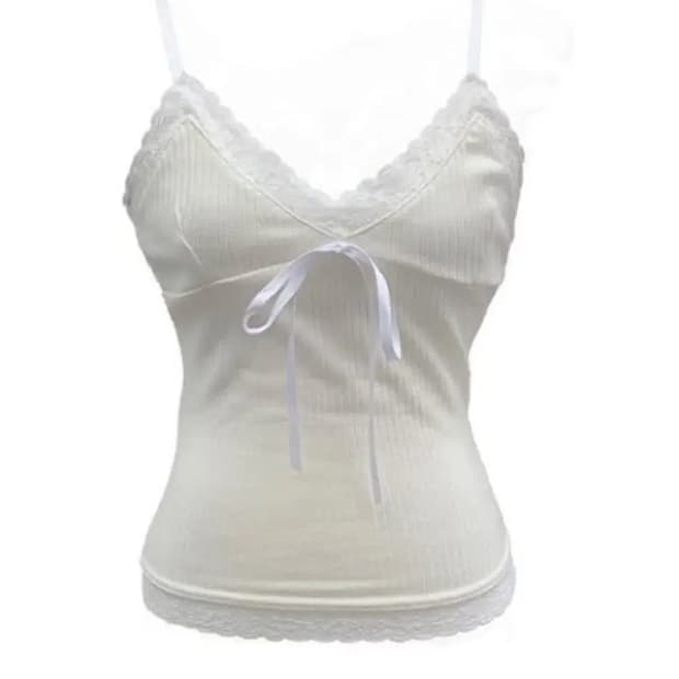 ౨ৎ suzen 스젠 리본 슬리브리스 레이스탑 빈티지 나시 갸루 페어리 