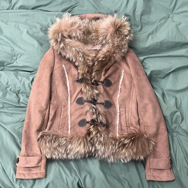 라쿤퍼 후드 더플 무스탕 자켓 갸루 모리걸