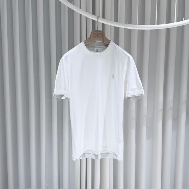 (A+/L) / 브루넬로 쿠치넬리 로고 레이어드 슬림핏 반팔 티셔츠