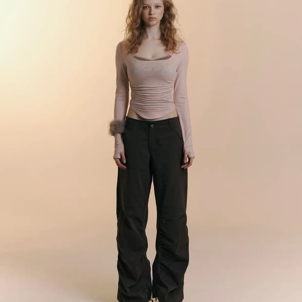 새상품) 플리즈노팔로우 Ava Parachute pants 브라운 m