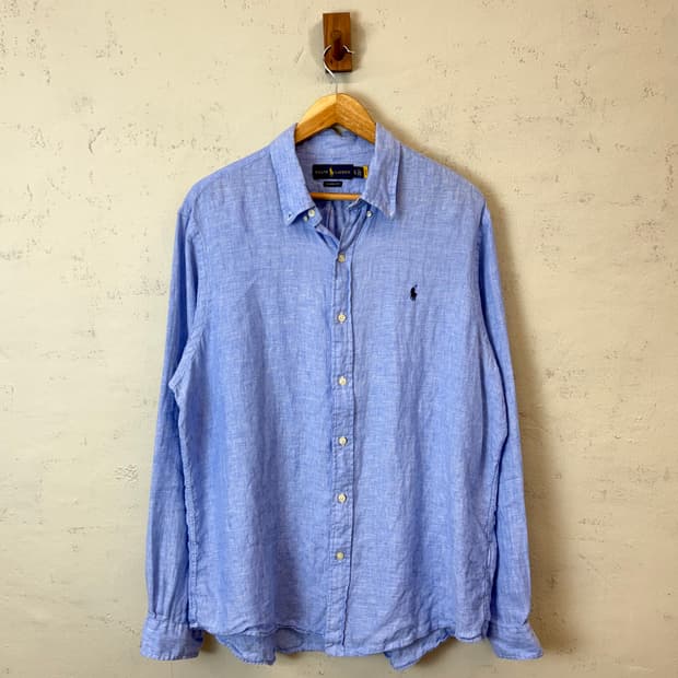 폴로랄프로렌 큐알라벨 린넨 셔츠 블루