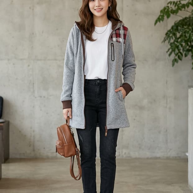 노스페이스 여성 니트 플리스 후드 롱 집업