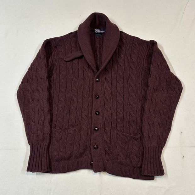 XL) 폴로 랄프로렌 80s 숄카라 울 케이블 니트 가디건