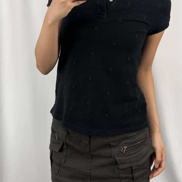 폴로 블랙 스컬 패턴 반팔 PK 카라티