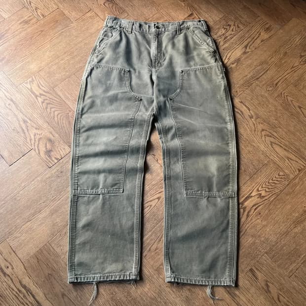 [34]칼하트 USA 빈티지 워싱 모스그린 더블니 워크 팬츠