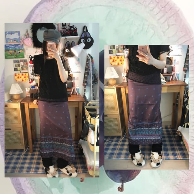 vintage ethnic pattern long skirt purple
