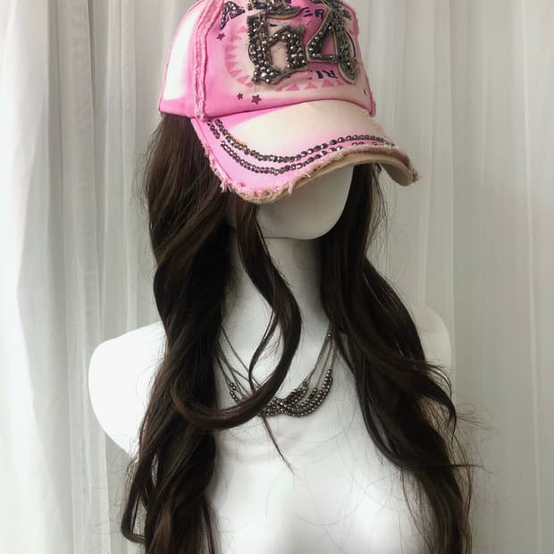 64 cubic lettering damaged pink ball cap