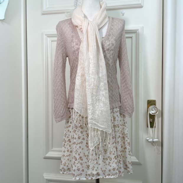 sheer coral flower embroidery cotton sca