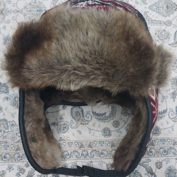 청림사 패턴 퍼 귀덮개 방한모자