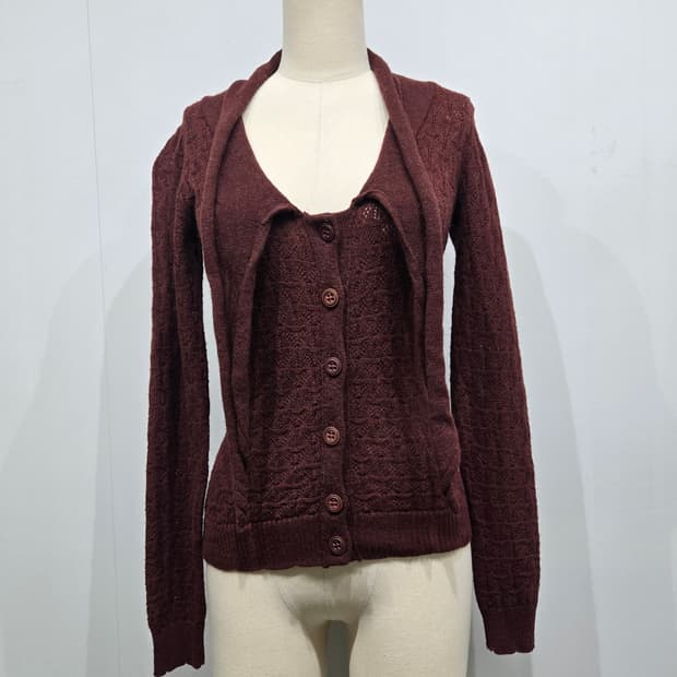 돌체앤가바나 버건디 가디건 니트 앙상블 세트