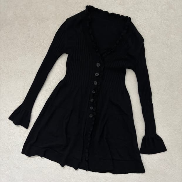 일본빈티지 발레코어 작사 딱붙 블랙 니트 원피스