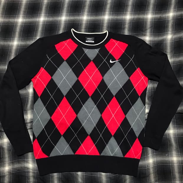 90s 나이키 골프 일본판 아가일 스우시 니트