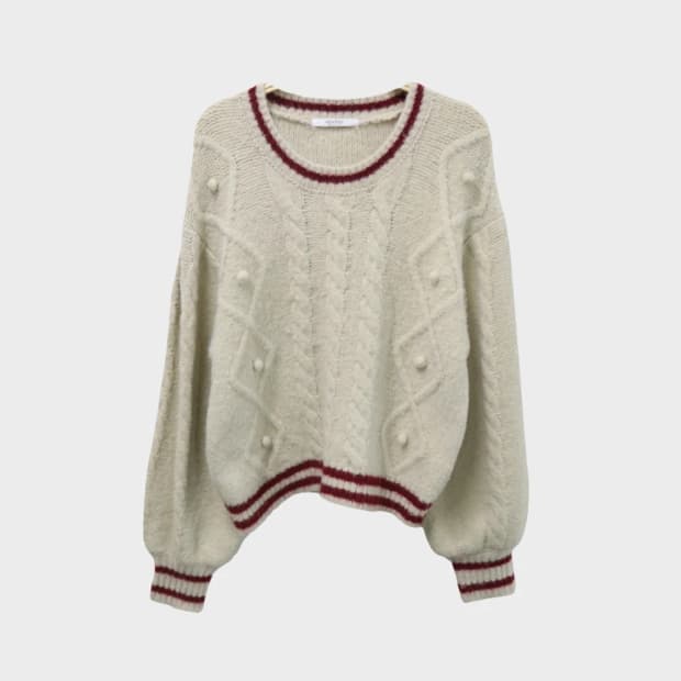 MAJESTIC LEGON 꽈배기 폼폼 니트 63709