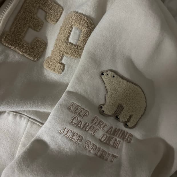 지프 폴라베어 와펜 후드집업 아이보리 m