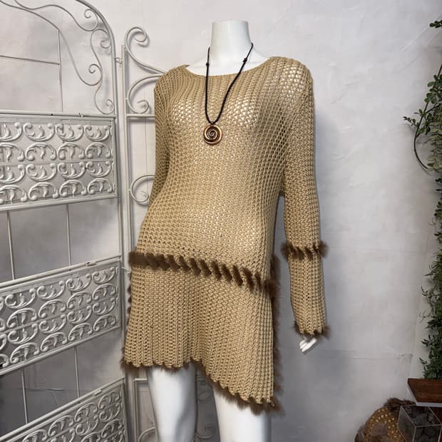 ESCADA cashmere rabbit fur trimming knit