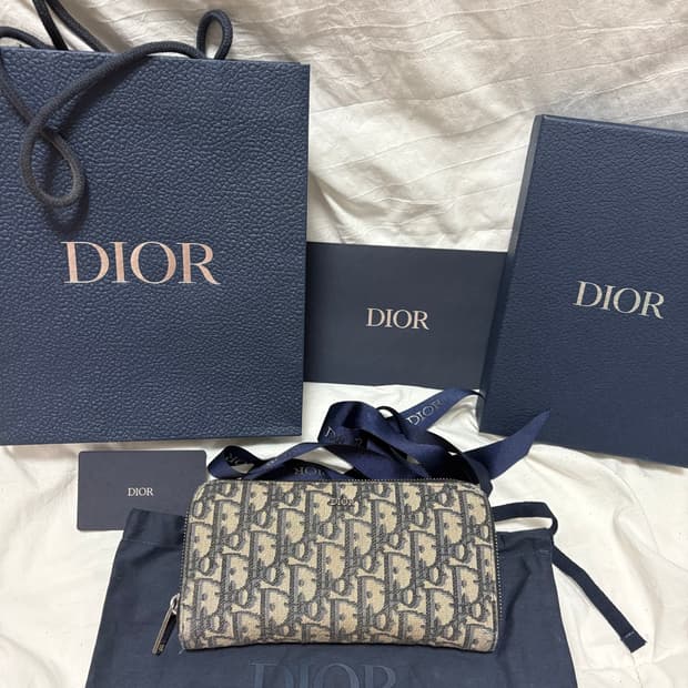 [구성품/정품] 디올 오블리크 자카드 지퍼 장지갑