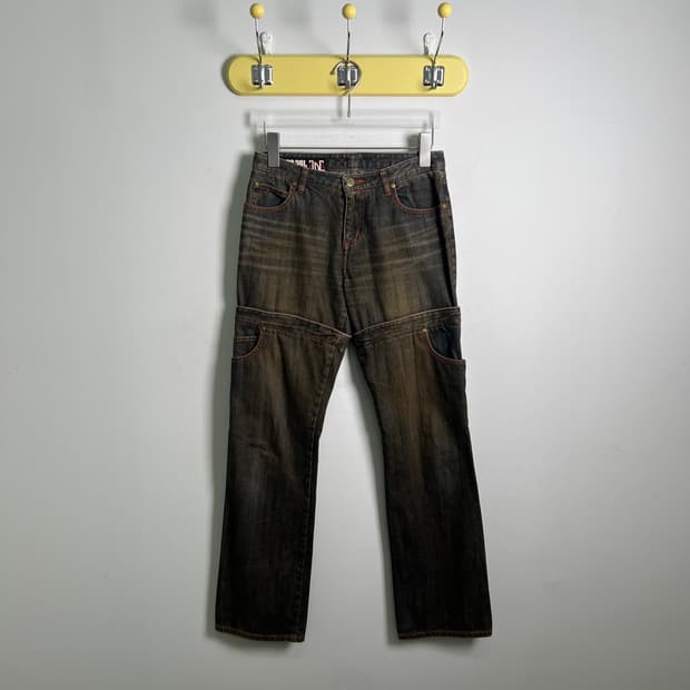 장 폴 고티에 더블 로우 웨이스트 멀티 포켓 데님 팬츠 38