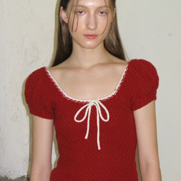 시눈 PUFF HALF KNIT TOP (RED)