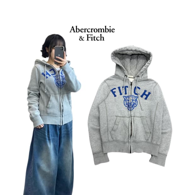 아베크롬비 Y2K 아치로고 후드집업 그레이