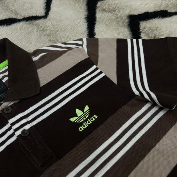 [L]아디다스 스트라이프 카라 반팔/브라운