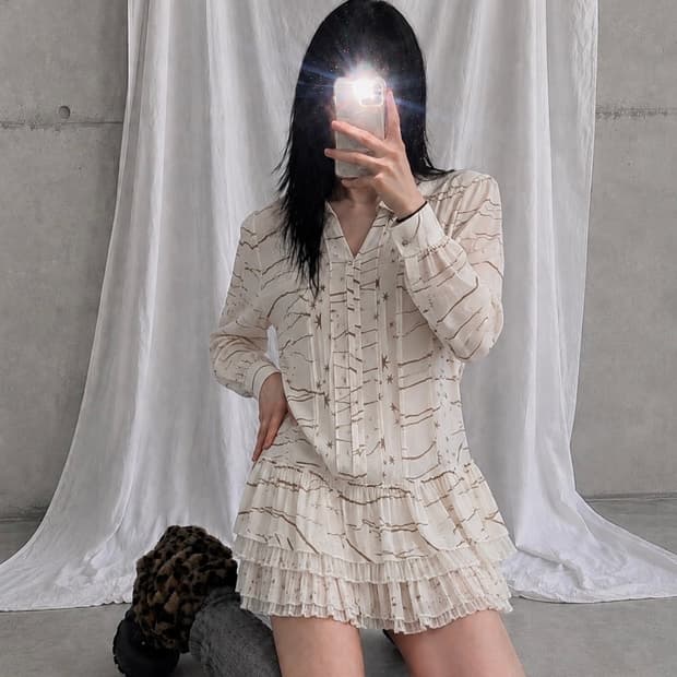 빈티지 프릴 별 패턴 원피스
