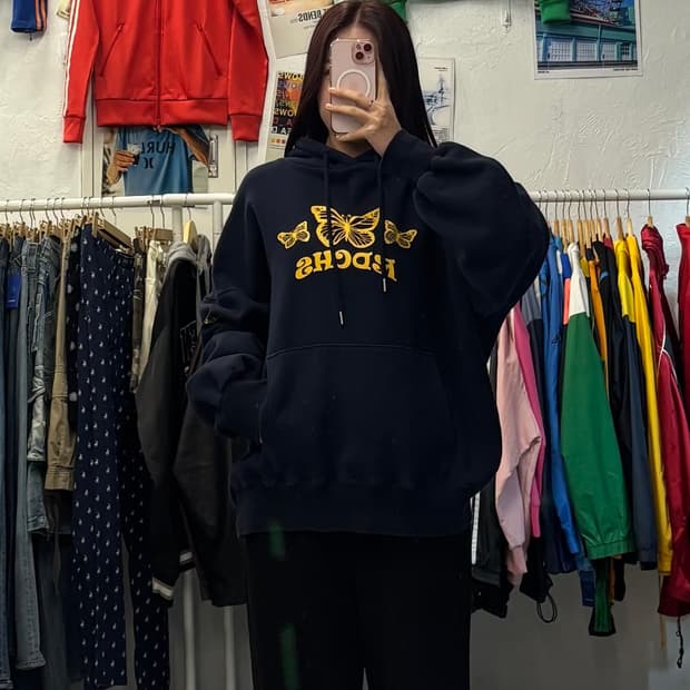 빈티지 러디칙스 나비 프린팅 네이비 후드티 L