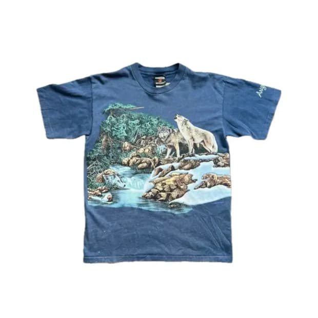 90s 빈티지 늑대 프린팅 반팔 HABITAT XCN