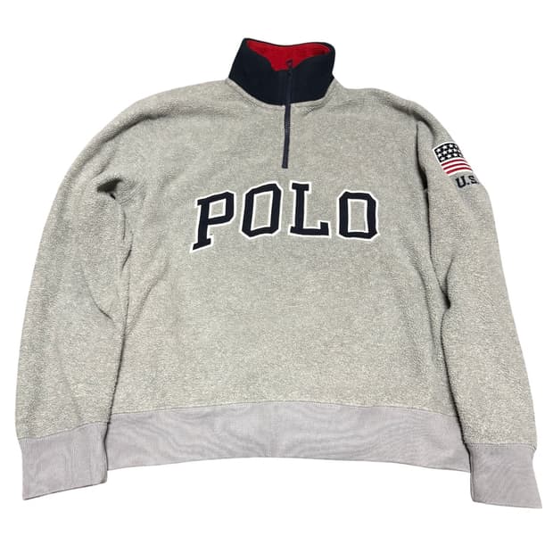 폴로 빅로고 성조기 하프집업 후리스 M