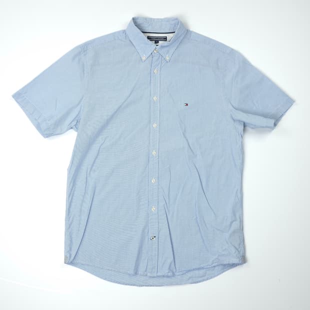 타미 힐피거 레귤러핏 코튼 스트라이프 반팔셔츠 블루 (M)