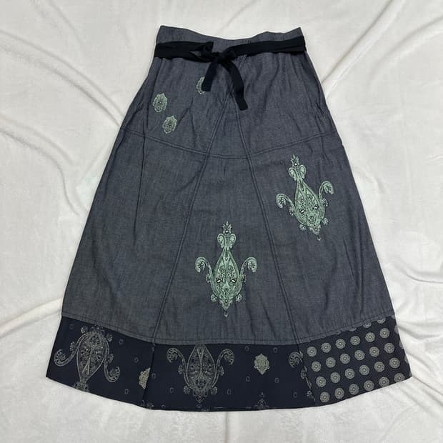 (OS)빈티지 겐조 JPN 오리엔탈 생지 리본 스커트