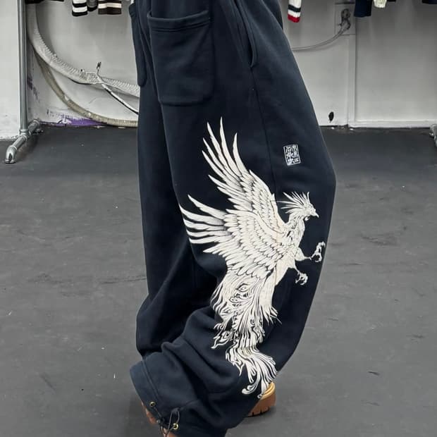 카라쿠리 타마시 오리엔탈 자수 스웻팬츠