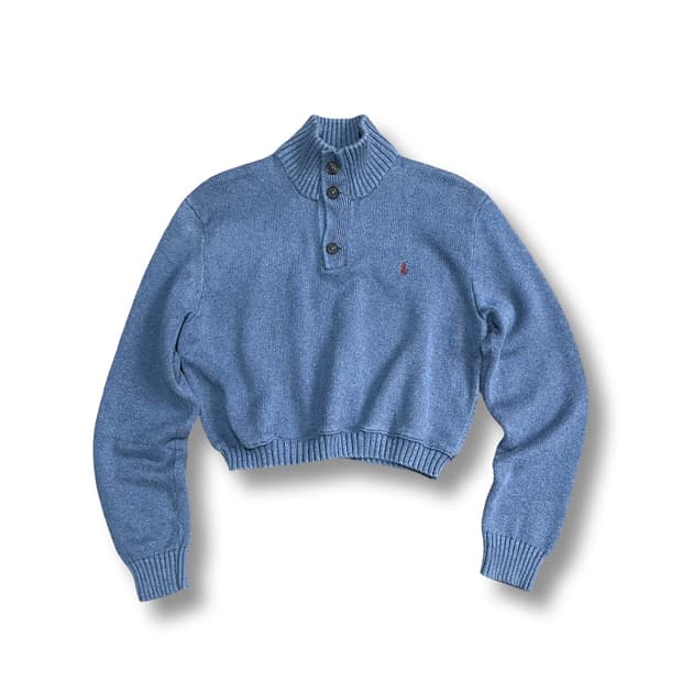 [M] 폴로 랄프로렌 커스텀 크롭 니트 블루