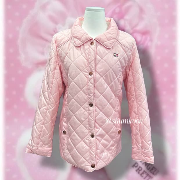 타미힐피거 갸루 금장단추 경량패딩 핑크