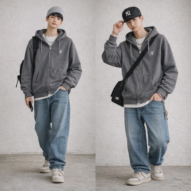 우알롱(WOOALONG) 시그니처 로고 투웨이 후드 집업