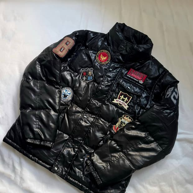 bad boy 패치디테일 하이넥 유광 패딩 자켓 점퍼 락시크 펑크 y2k