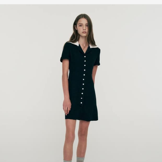 리메크 쥬얼리 버튼 미니 원피스 카라드레스 S