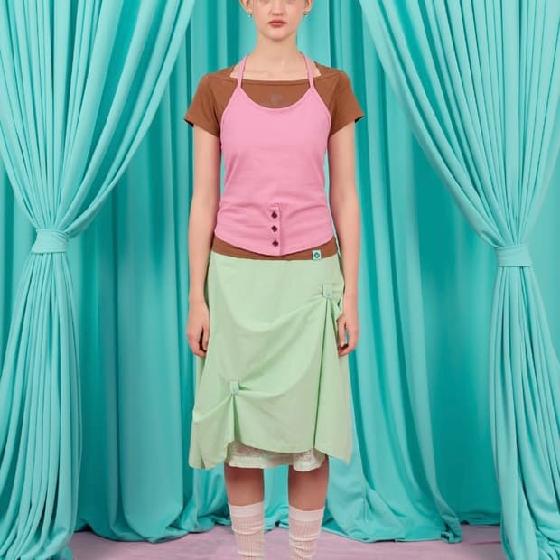헤레틱 button flared skirt mint