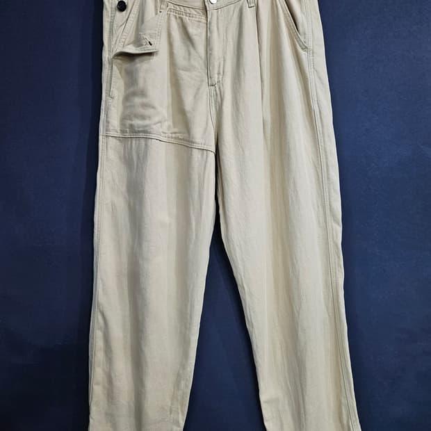 시도 베이지 남성 허리 36 린넨 와이드팬츠 