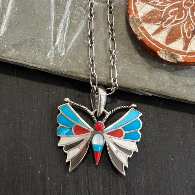Butterfly Turquoise Inlay 925SilverNeckl
