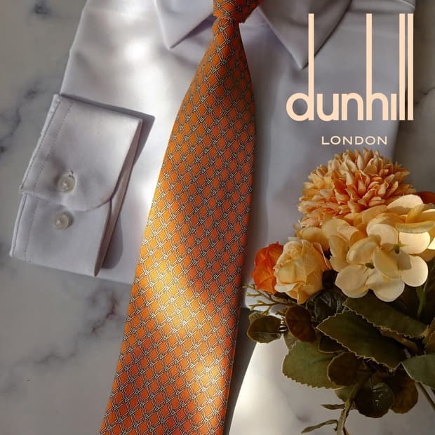 던힐 실크 오렌지 패턴 넥타이 8.9cm A+등급 A19270
