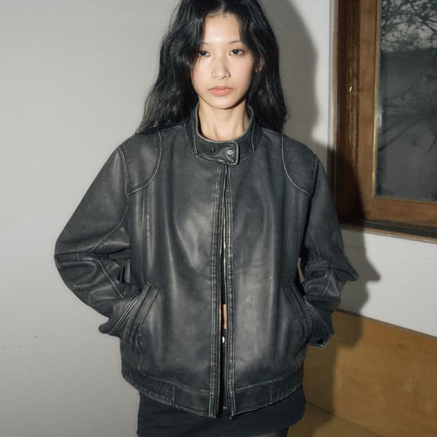 헬레네파리스 워시드 레더 블루종 빈티지 그레이