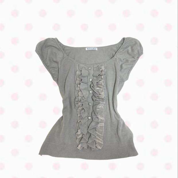 빈티지 그레이 프릴 레이스 니트 반소매 티 원숄더 오프숄더 로걀탑